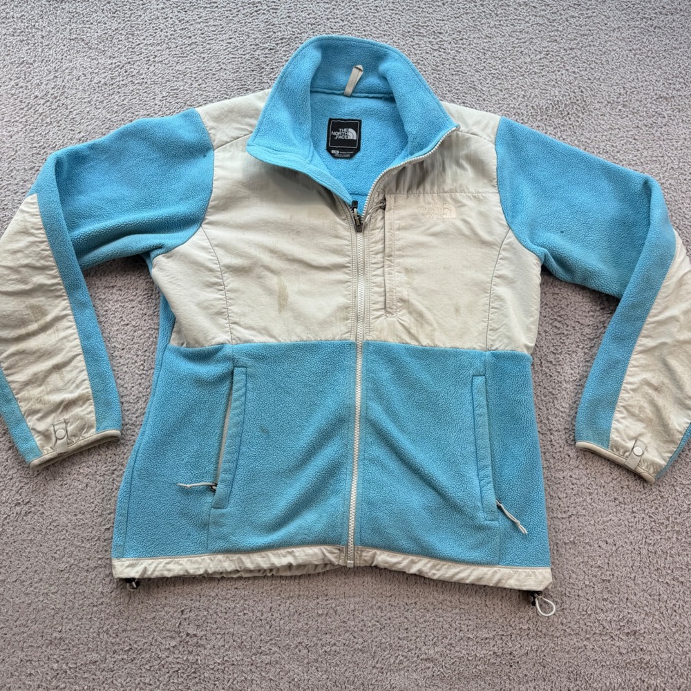 The North Face Denali Fleece Jacket Light Blue Cream Women Large F10 Polartec